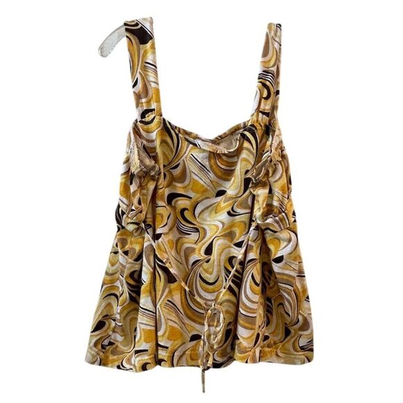 Zoey Beth Plus 3X Yellow Geometric Ruffle Tank Top Sleeveless Casual - Picture 3 of 8